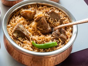 Lamb Biriyani (Brinjal Gravy, Egg & Sweet)